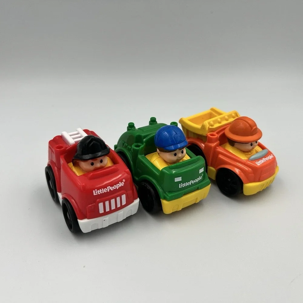 Fisher Price Little People Wheelies Lot Of 3 Cars Mattel Fire Recycle Dump Truck